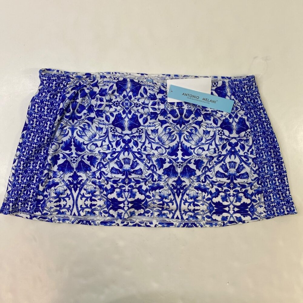 Antonio Melani Womens Blue White Floral Print Swim Skirt Size 8